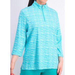 Karen Scott Sport Turquoise Teal Quarter 1/4 Zip Pullover Large L Half Sleeve